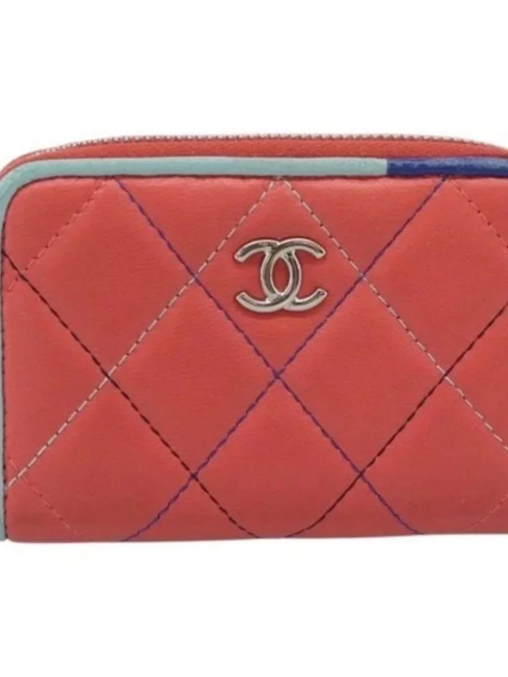 CHANEL Matelasse Coin Purse Lamb Skin Pink Silver CC Auth 185777A
